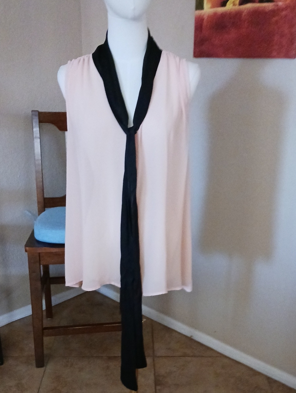 Kardashian Kollection Blush Pink Top with Black Tie